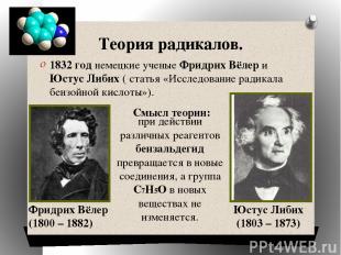 Теория радикалов. 1832 год немецкие ученые Фридрих Вёлер и Юстус Либих ( статья