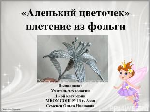 Выполнила: Учитель технологии 1 - ой категории МБОУ СОШ № 13 г. Азов Семенец Оль