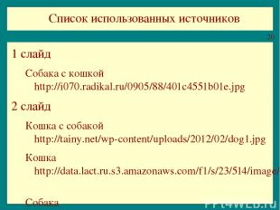 Список использованных источников 1 слайд Собака с кошкой http://i070.radikal.ru/