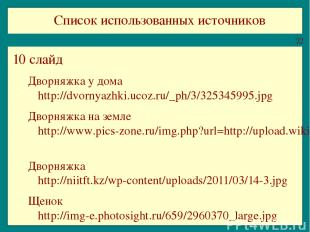 Список использованных источников 10 слайд Дворняжка у дома http://dvornyazhki.uc