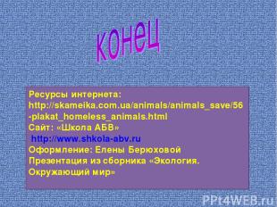 Ресурсы интернета: http://skameika.com.ua/animals/animals_save/56-plakat_homeles