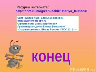 Ресурсы интернета: http://nnm.ru/blogs/chubchik/istoriya_telefona/ Сайт «Школа А
