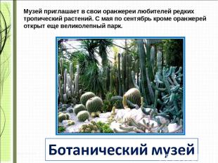 Музей приглашает в свои оранжереи любителей редких тропический растений. С мая п