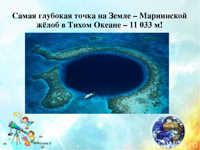 Самая глубокая точка на Земле – Мариинской жёлоб в Тихом Океане – 11 033 м! © Холина Е. М.