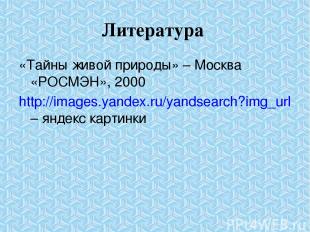 Литература «Тайны живой природы» – Москва «РОСМЭН», 2000 http://images.yandex.ru