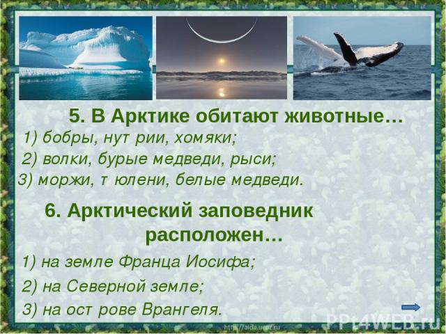 7.Тундровый заповедник расположен … 1) на полуострове Ямал; 2) на полуострове Таймыр; 3) на Кольском полуострове.