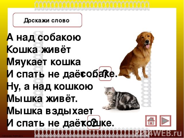 Собаки слова не давали. Собака мяукает. Над собакою кошка живет стих. Жить как кошка с собакой стих. А над собакой кошка живет.