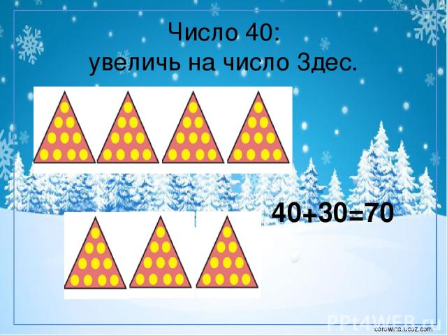 Число 40: увеличь на число 3дес. 40+30=70 corowina.ucoz.com