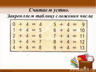 Считаем устно. Закрепляем таблицу сложения числа 4 http://linda6035.ucoz.ru/