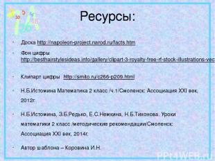 Ресурсы: Доска http://napoleon-project.narod.ru/facts.htm Фон цифры http://besth