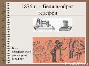 1876 г. – Белл изобрел телефон Белл демонстрирует разговор по телефону