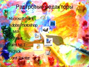 Растровые редакторы Microsoft Paint Adobe Photoshop GIMP MyPaint Paint.NET PicPi