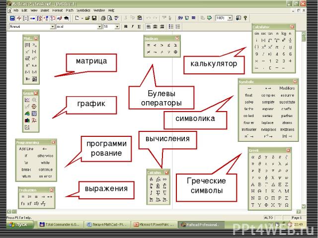 матрица график вычисления выражения программирование символика калькулятор Булевы операторы Греческие символы