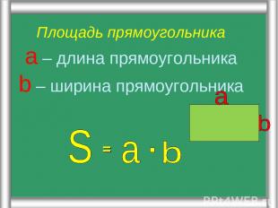 Площадь прямоугольника a – длина прямоугольника b – ширина прямоугольника =