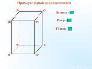 Прямоугольный параллелепипед Вершин - 8 Ребер - 12 Граней - 6