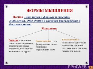 ФОРМЫ МЫШЛЕНИЯ Логика – это наука о формах и способах мышления. Это учение о спо