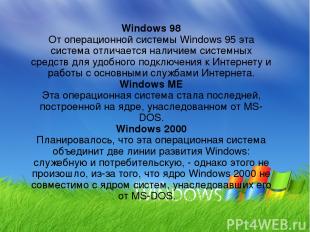 Windows 98 От операционной системы Windows 95 эта система отличается наличием си