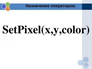 Назначение операторов: SetPixel(x,y,color)