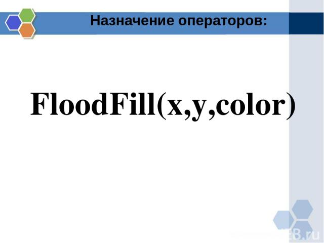 Назначение операторов: FloodFill(x,y,color)
