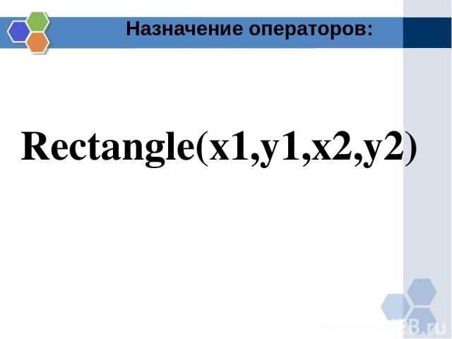 Назначение операторов: Rectangle(x1,y1,x2,y2)
