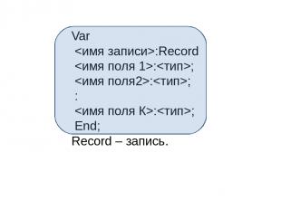 Var :Record :; :; : :; End; Record – запись.