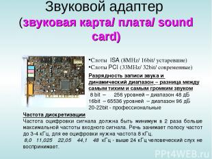 Звуковой адаптер (звуковая карта/ плата/ sound card) Слоты ISA (8MHz/ 16bit/ уст