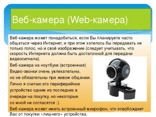 Веб-камера (Web-камера) Веб-камера может понадобиться, если Вы планируете часто