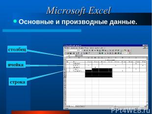 Основные и производные данные. ячейка строка столбец Microsoft Excel