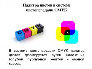 Палитра цветов в системе цветопередачи CMYK В системе цветопередачи CMYK палитра