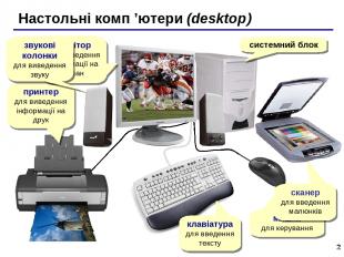 * мишка для керування Настольні комп ’ютери (desktop) системний блок принтер для