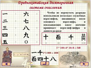 Древнекитайская десятеричная система счисления Чтобы не перепутать разряды испол