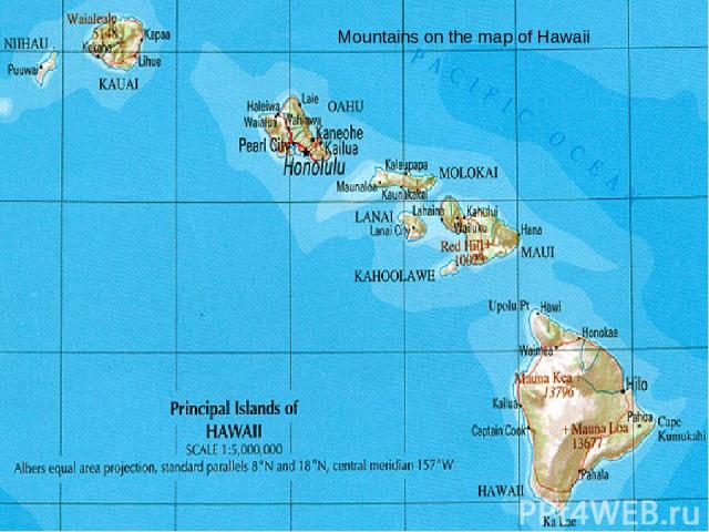 Mountains on the map of Hawaii