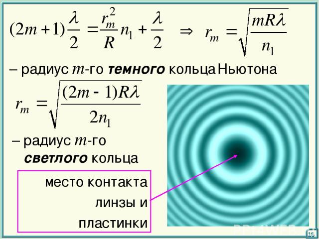 16 – радиус m-го темного кольца Ньютона – радиус m-го светлого кольца