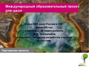 Более 2000 школ России и СНГ, более 500 тыс. участников. 20 видео-роликов, ЖЖ, ф