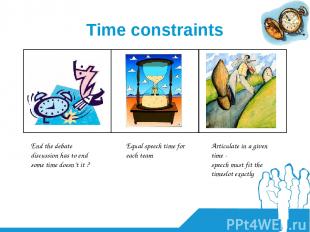 Time constraints End the debate discussion has to end some time doesn’t it ? Equ
