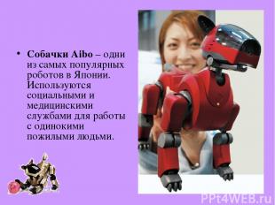 Собачки Aibo – одни из самых популярных роботов в Японии. Используются социальны