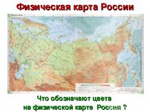 Физическая карта России Что обозначают цвета на физической карте России ?