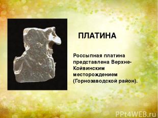 Россыпная платина представлена Верхне-Койвинским месторождением (Горнозаводской