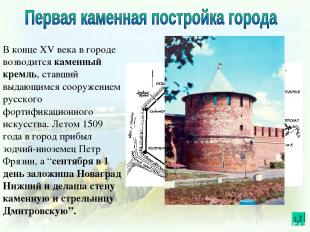 В конце XV века в городе возводится каменный кремль, ставший выдающимся сооружен
