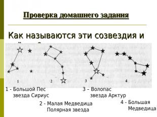 Проверка домашнего задания Как называются эти созвездия и звёзды? 2 - Малая Медв