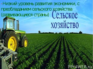 -Низкий уровень развития экономики, с преобладанием сельского хозяйства (развива