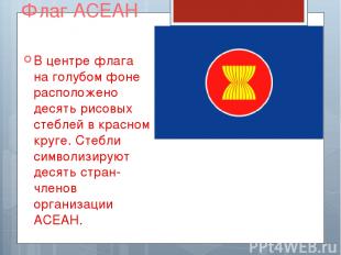 Флаг АСЕАН В центре флага на голубом фоне расположено десять рисовых стеблей в к