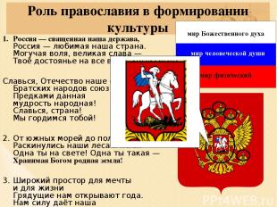 Роль православия в формировании культуры Россия — священная наша держава, Россия