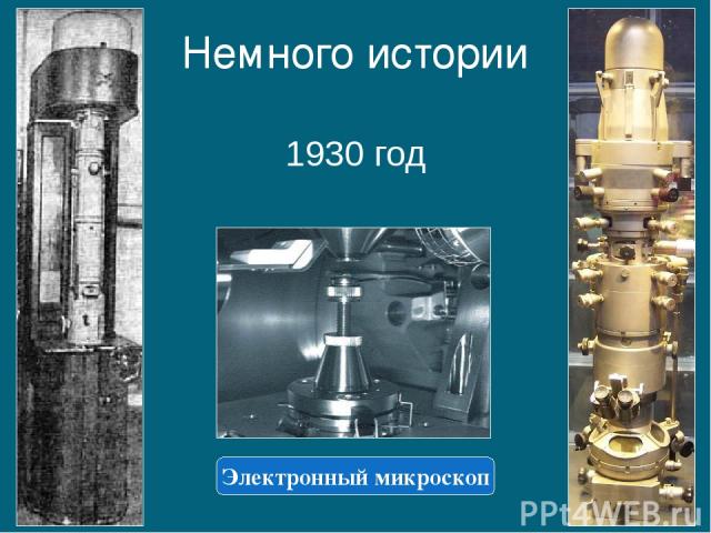 Немного истории 1930 год Электронный микроскоп