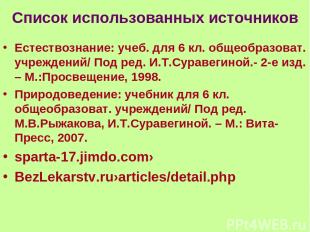 Список использованных источников Естествознание: учеб. для 6 кл. общеобразоват.