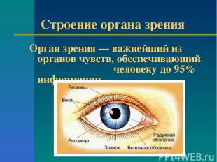 Строение органа зрения Орган зрения — важнейший из органов чувств, обеспечивающи