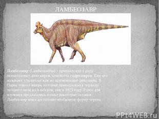 Ламбеозавр (Lambeosaurus) – принадлежит к роду птицетазовых динозавров, семейств