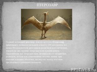 Первый летающий динозавр, или по-другому Птерозавр (pterosaur), появился на наше
