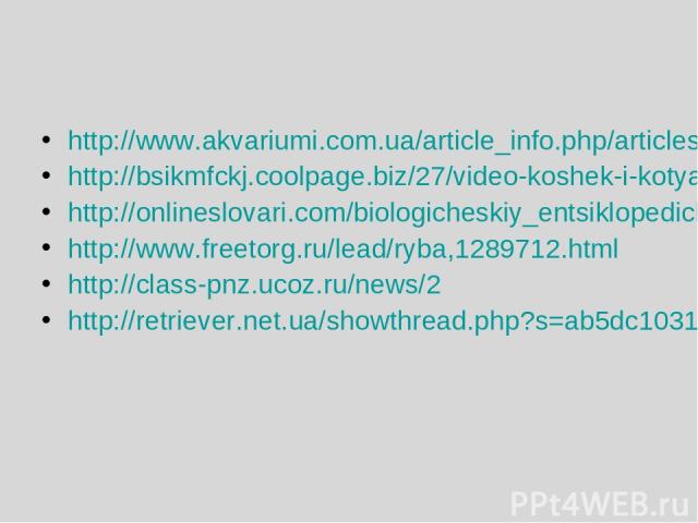 http://www.akvariumi.com.ua/article_info.php/articles_id/73 http://bsikmfckj.coolpage.biz/27/video-koshek-i-kotyat-smeshnie.php http://onlineslovari.com/biologicheskiy_entsiklopedicheskiy_slovar/page/ambyi.245 http://www.freetorg.ru/lead/ryba,128971…