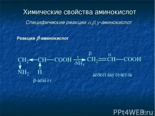 * Химические свойства аминокислот Специфические реакции , , -аминокислот Реакции